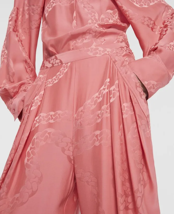 Stella McCartney Falabella Chain Silk Jacquard Trousers Bubblegum Pink Women Trousers And Shorts Stella McCartney Falabella Chain Silk Jacquard Trousers Bubblegum Pink Women Trousers And Shorts