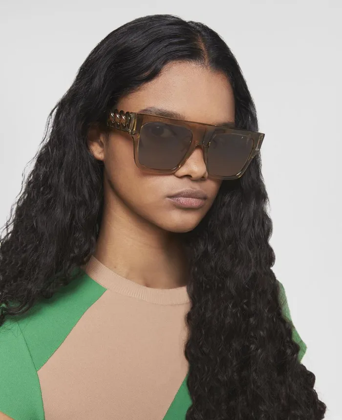 Stella McCartney Falabella Square Sunglasses Shiny Transparent Gradient Brown Women Sunglasses Stella McCartney Falabella Square Sunglasses Shiny Transparent Gradient Brown Women Sunglasses