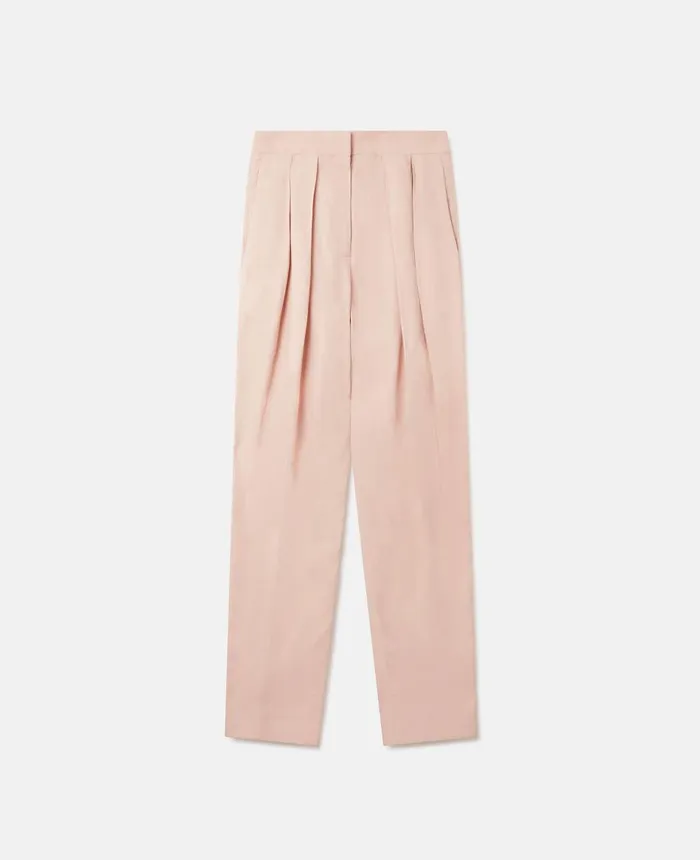 Stella McCartney Fluid Linen Pleat Front Straight Leg Trousers Rose Pink Women Tailoring Stella McCartney Fluid Linen Pleat Front Straight Leg Trousers Rose Pink Women Tailoring