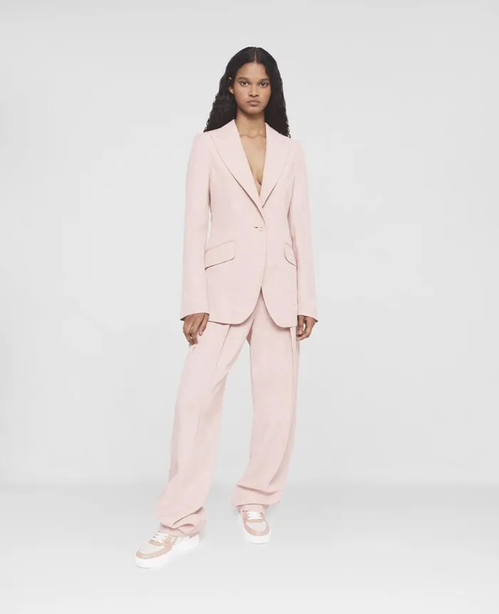 Stella McCartney Fluid Linen Pleat Front Straight Leg Trousers Rose Pink Women Tailoring Stella McCartney Fluid Linen Pleat Front Straight Leg Trousers Rose Pink Women Tailoring