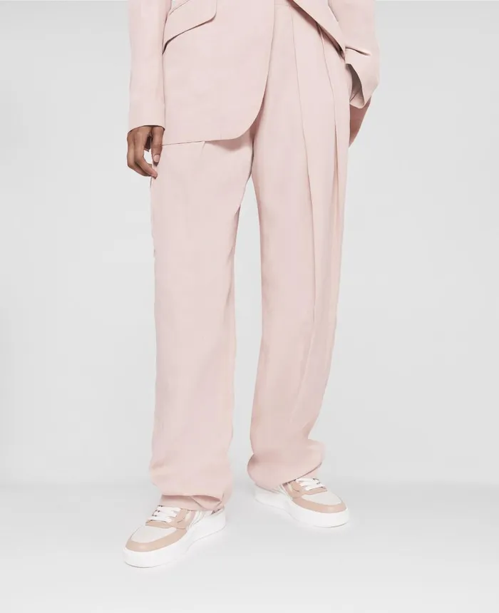 Stella McCartney Fluid Linen Pleat Front Straight Leg Trousers Rose Pink Women Tailoring Stella McCartney Fluid Linen Pleat Front Straight Leg Trousers Rose Pink Women Tailoring