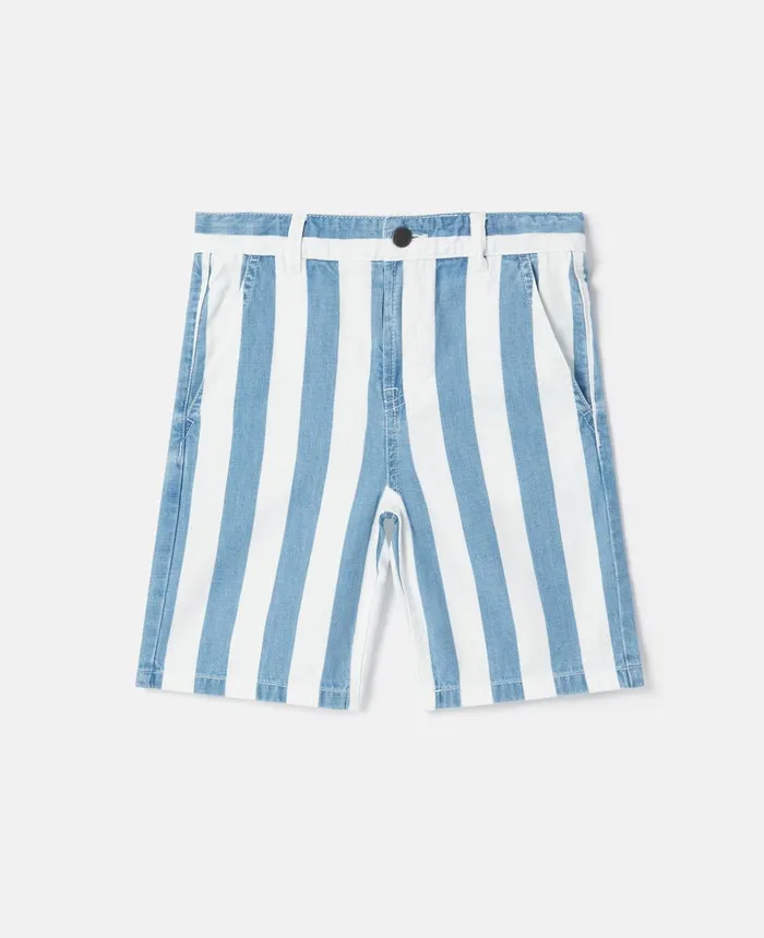Stella McCartney Funfair Stripe Denim Shorts Light Blue Kids Pants and Shorts
