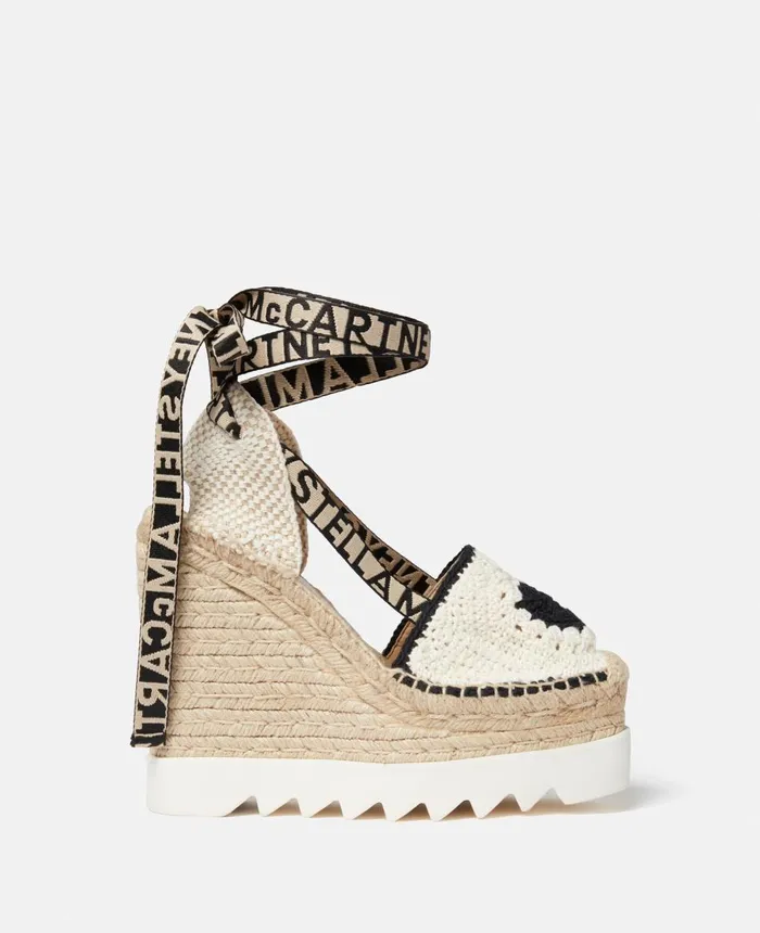 Stella McCartney Gaia Heart Crochet Wedge Espadrilles Ecrublack Women Wedges