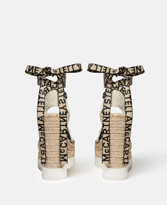 Stella McCartney Gaia Heart Crochet Wedge Espadrilles Ecrublack Women Wedges Stella McCartney Gaia Heart Crochet Wedge Espadrilles Ecrublack Women Wedges