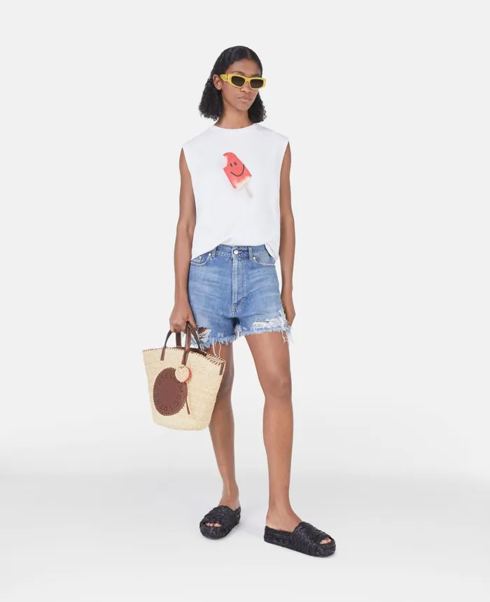 Stella McCartney Heart Embroidery Distressed Denim Shorts Blue Women Denim