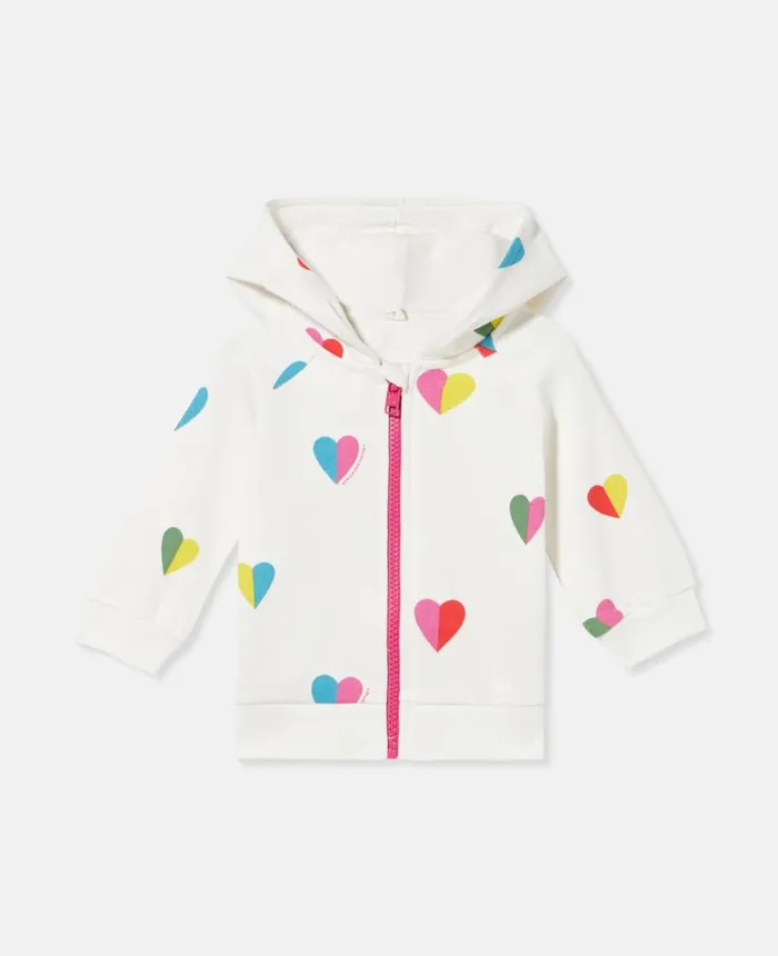 Stella McCartney Heart Print Zip Hoodie White Kids Outerwear