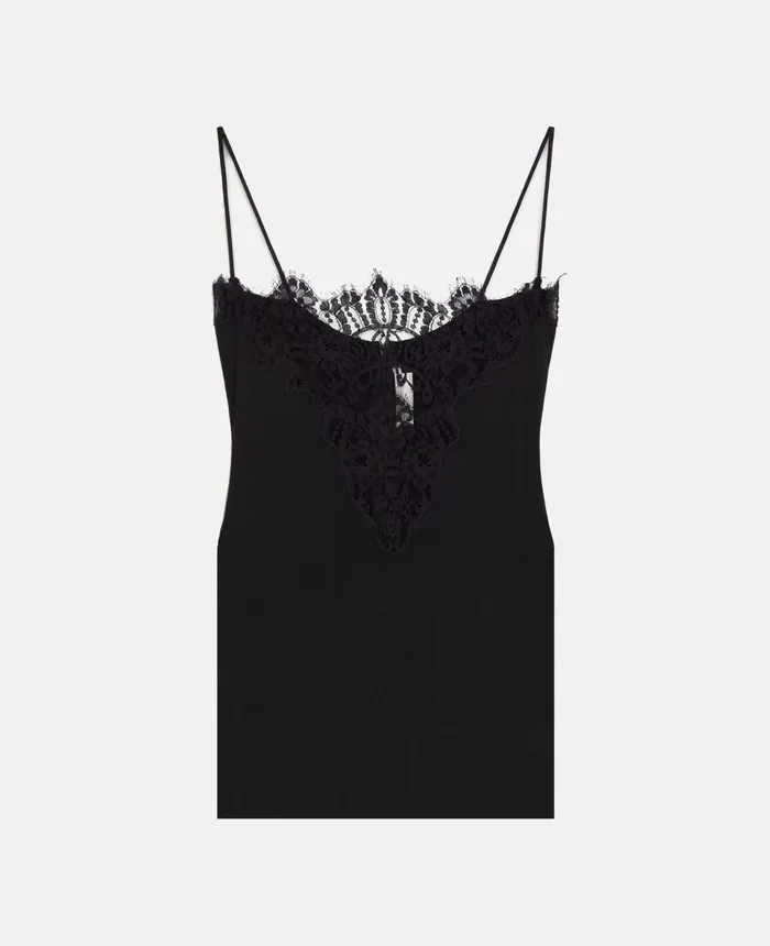 Stella McCartney Lace Insert Cami Top Black Women Shirts And Tops