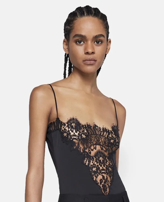 Stella McCartney Lace Insert Cami Top Black Women Shirts And Tops