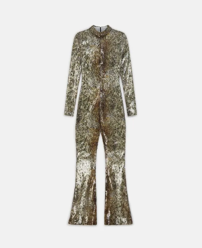 Stella McCartney Ocelot Spot Sequinned Jumpsuit Gold Women Jumpsuits