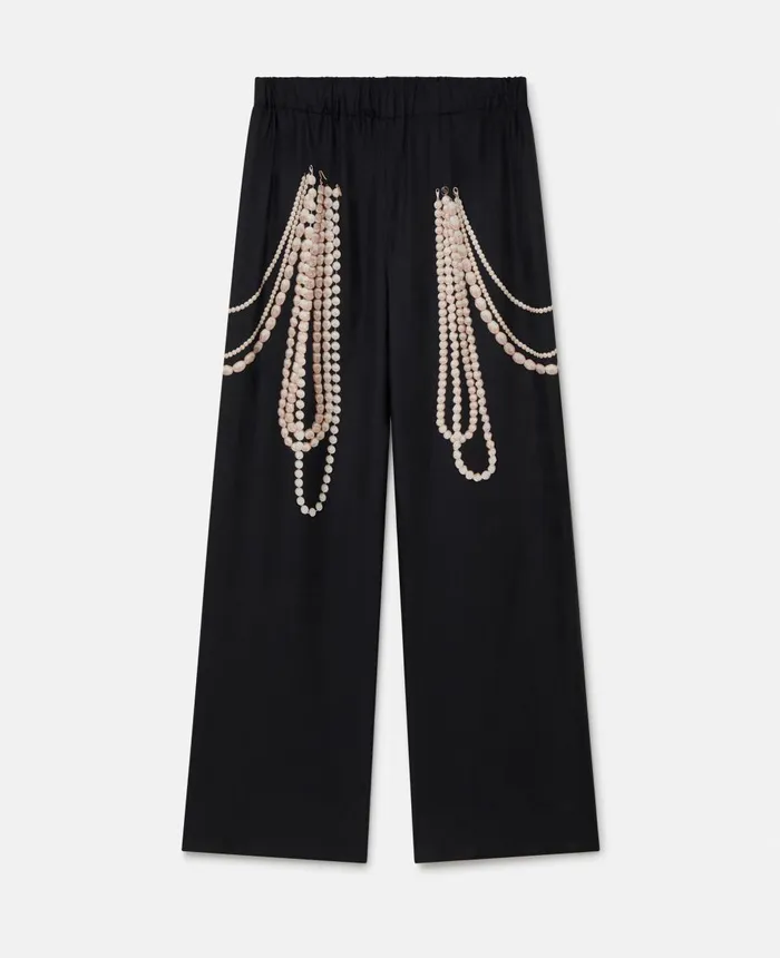 Stella McCartney Pearl Trompe Loeil Print Silk Wide Leg Trousers Black Women Trousers And Shorts Stella McCartney Pearl Trompe Loeil Print Silk Wide Leg Trousers Black Women Trousers And Shorts