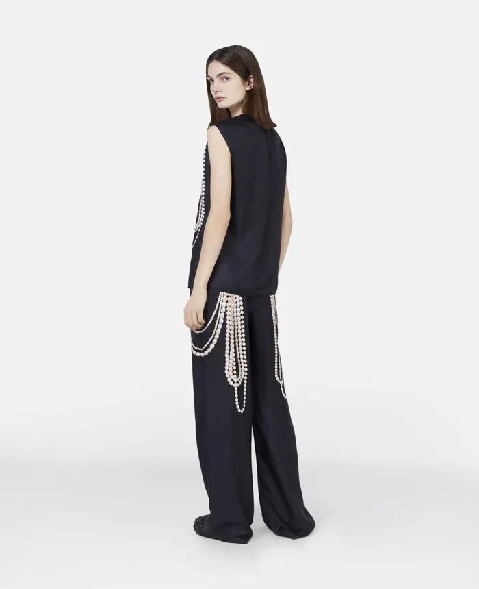 Stella McCartney Pearl Trompe Loeil Print Silk Wide Leg Trousers Black Women Trousers And Shorts Stella McCartney Pearl Trompe Loeil Print Silk Wide Leg Trousers Black Women Trousers And Shorts
