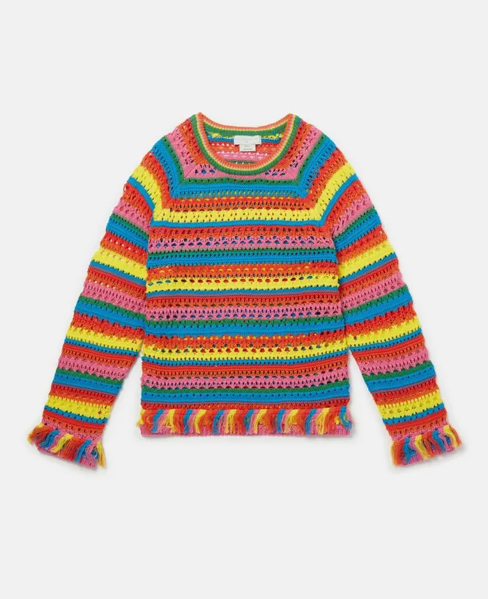 Stella McCartney Rainbow Stripe Crochet Jumper Multicolour Kids Sweaters and Cardigans Stella McCartney Rainbow Stripe Crochet Jumper Multicolour Kids Sweaters and Cardigans
