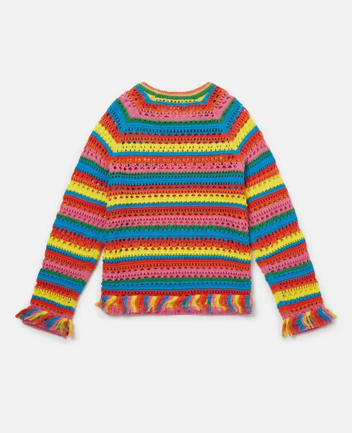 Stella McCartney Rainbow Stripe Crochet Jumper Multicolour Kids Sweaters and Cardigans Stella McCartney Rainbow Stripe Crochet Jumper Multicolour Kids Sweaters and Cardigans