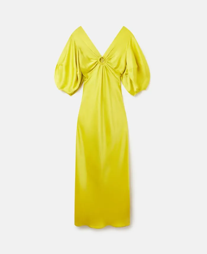 Stella McCartney Rewild Doodle Print Double Satin Maxi Dress Sunflower Yellow Women Dresses