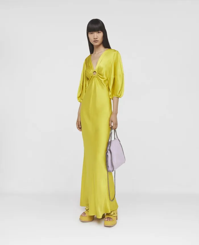 Stella McCartney Rewild Doodle Print Double Satin Maxi Dress Sunflower Yellow Women Dresses Stella McCartney Rewild Doodle Print Double Satin Maxi Dress Sunflower Yellow Women Dresses
