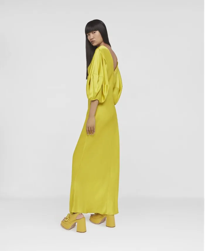 Stella McCartney Rewild Doodle Print Double Satin Maxi Dress Sunflower Yellow Women Dresses Stella McCartney Rewild Doodle Print Double Satin Maxi Dress Sunflower Yellow Women Dresses