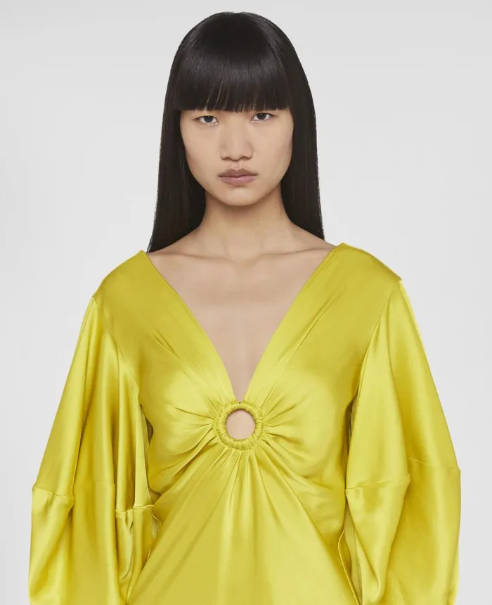 Stella McCartney Rewild Doodle Print Double Satin Maxi Dress Sunflower Yellow Women Dresses Stella McCartney Rewild Doodle Print Double Satin Maxi Dress Sunflower Yellow Women Dresses