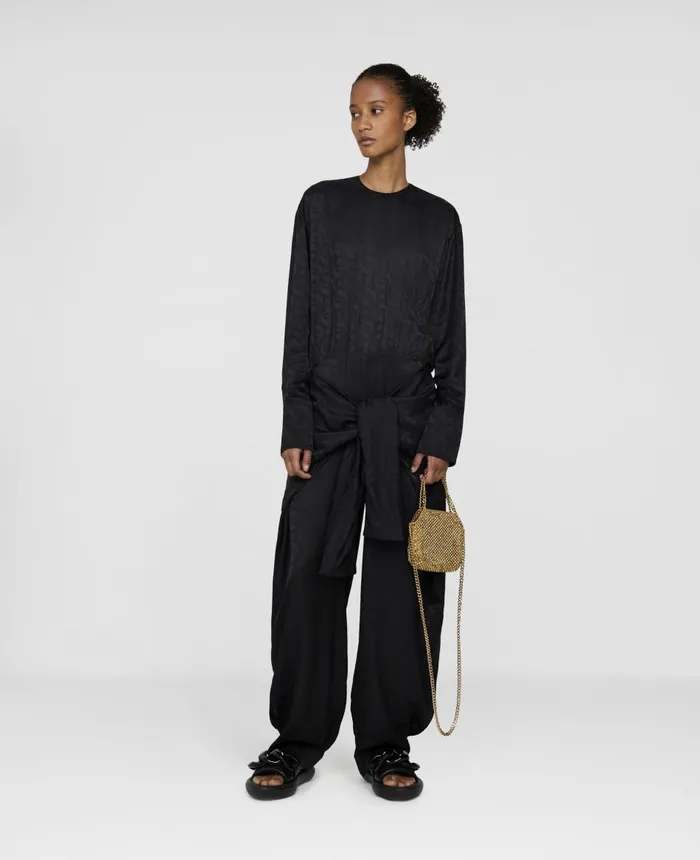 Stella McCartney SWave Jacquard Wrap Jumpsuit Black Women Jumpsuits
