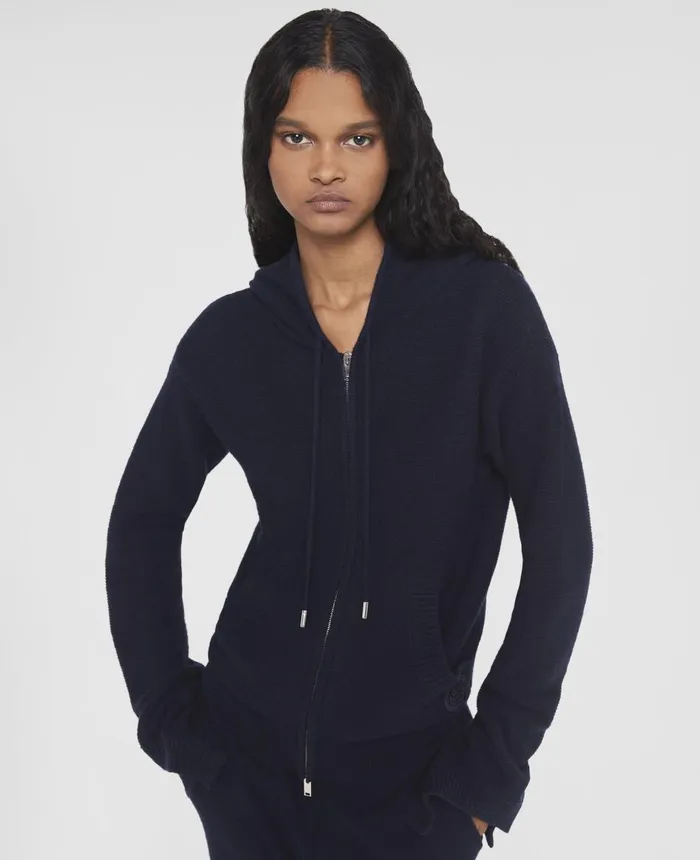Stella McCartney SWave Regenerated Cashmere Knitted Hoodie Navy Women Knitwear Stella McCartney SWave Regenerated Cashmere Knitted Hoodie Navy Women Knitwear