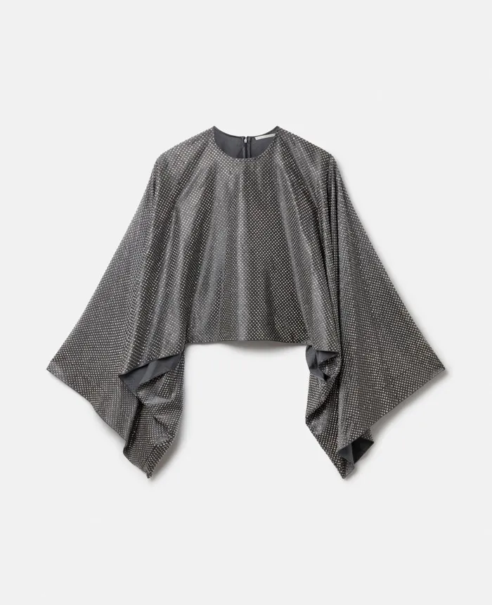 Stella McCartney Satin Cropped Cape Top Gunmetal Women Shirts And Tops