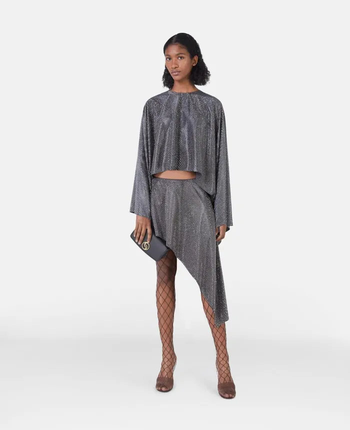 Stella McCartney Satin Cropped Cape Top Gunmetal Women Shirts And Tops