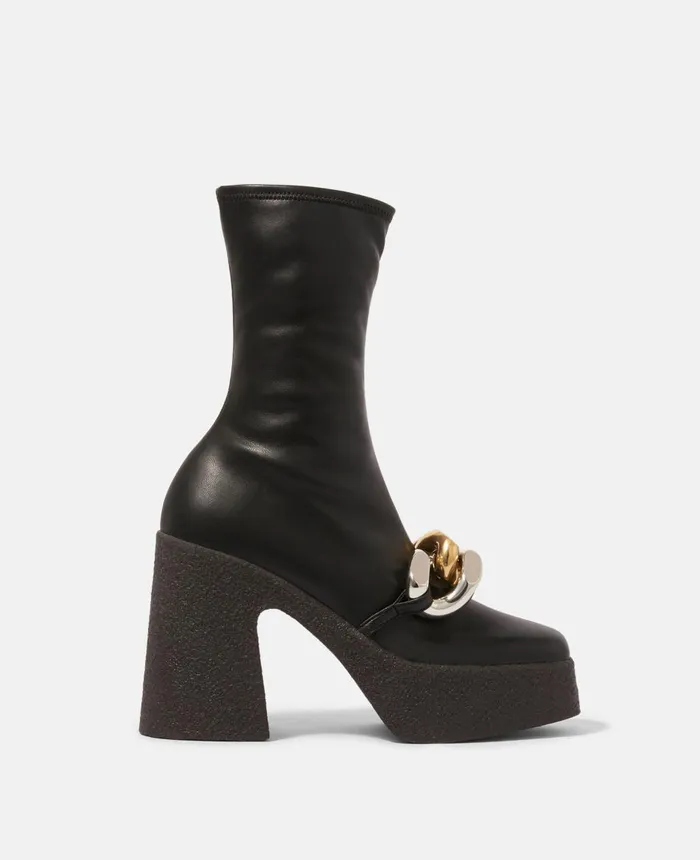 Stella McCartney Skyla Stretch Alter Mat Chunky Ankle Boots Black Women Boots
