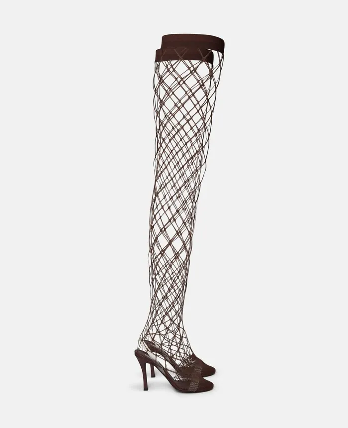 Stella McCartney Stella 100 Fishnet ThighHigh Heels Chocolate Women Heels