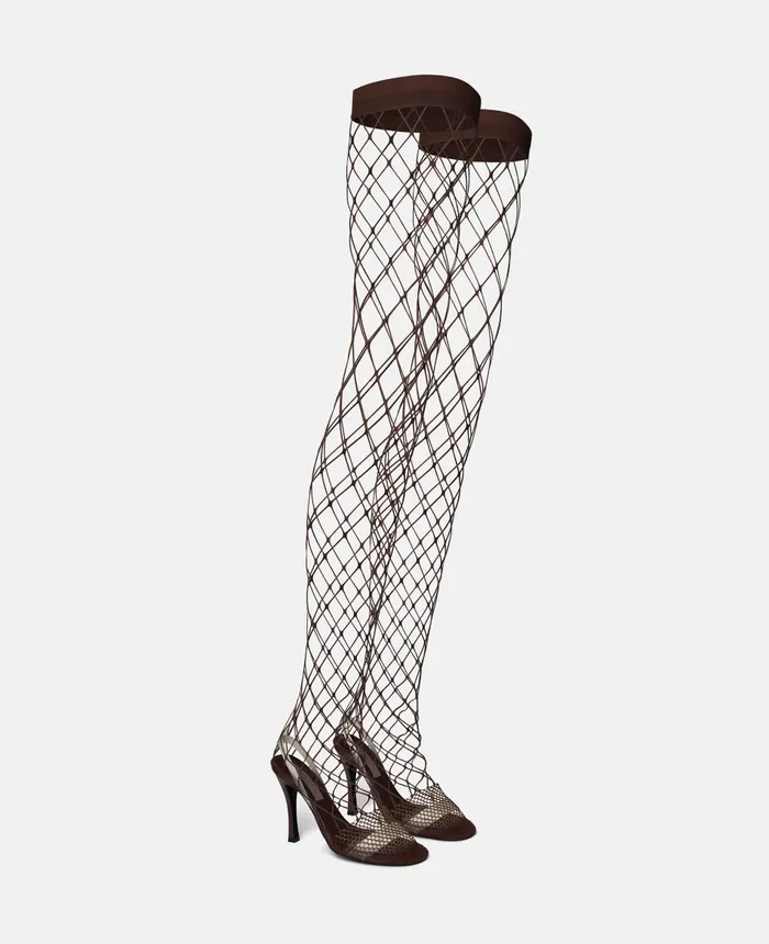 Stella McCartney Stella 100 Fishnet ThighHigh Heels Chocolate Women Heels