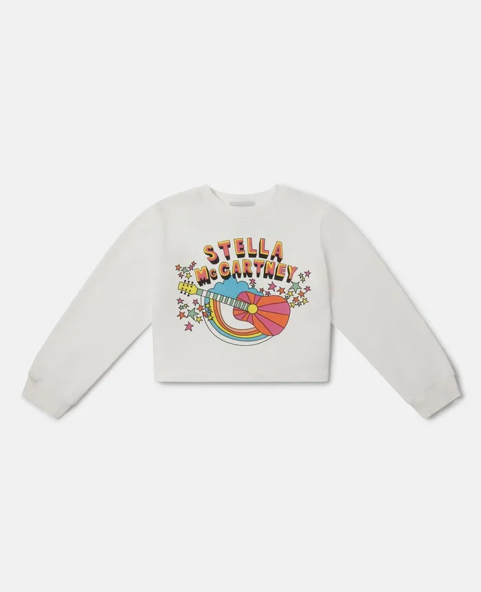 Stella McCartney Stella Festival Print Cropped Sweatshirt White Kids TShirts And Tops