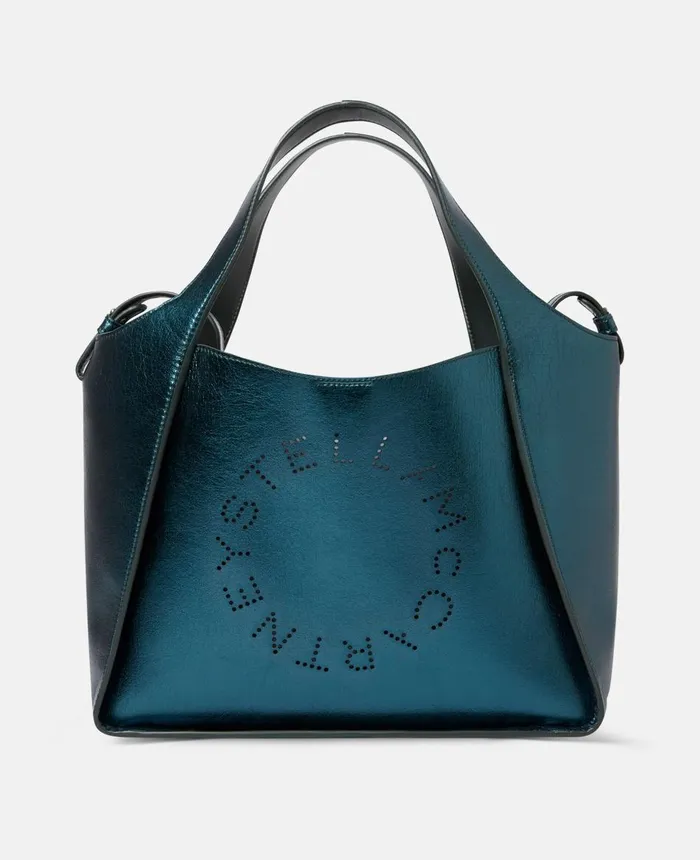 Stella McCartney Stella Logo Metallic Crossbody Bag Peacock Blue Women TopHandle Bags Stella McCartney Stella Logo Metallic Crossbody Bag Peacock Blue Women TopHandle Bags