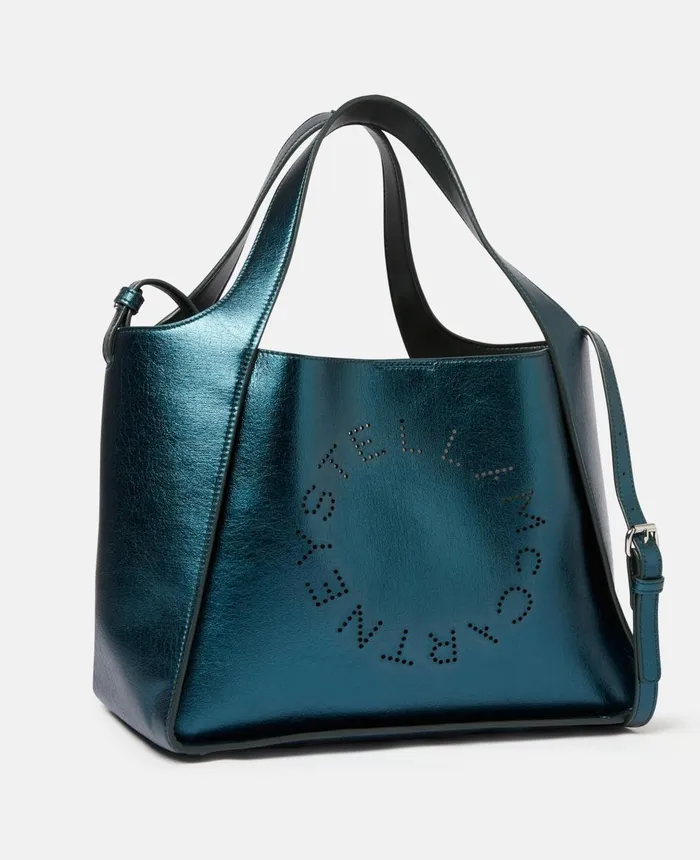 Stella McCartney Stella Logo Metallic Crossbody Bag Peacock Blue Women TopHandle Bags Stella McCartney Stella Logo Metallic Crossbody Bag Peacock Blue Women TopHandle Bags