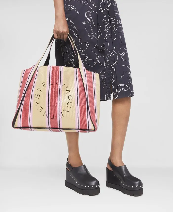 Stella McCartney Stella Logo Striped Raffia Tote Bag Redraffia Women Logo Bag Stella McCartney Stella Logo Striped Raffia Tote Bag Redraffia Women Logo Bag