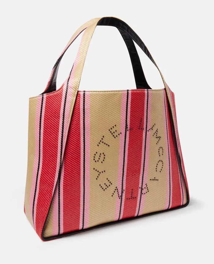 Stella McCartney Stella Logo Striped Raffia Tote Bag Redraffia Women Logo Bag Stella McCartney Stella Logo Striped Raffia Tote Bag Redraffia Women Logo Bag