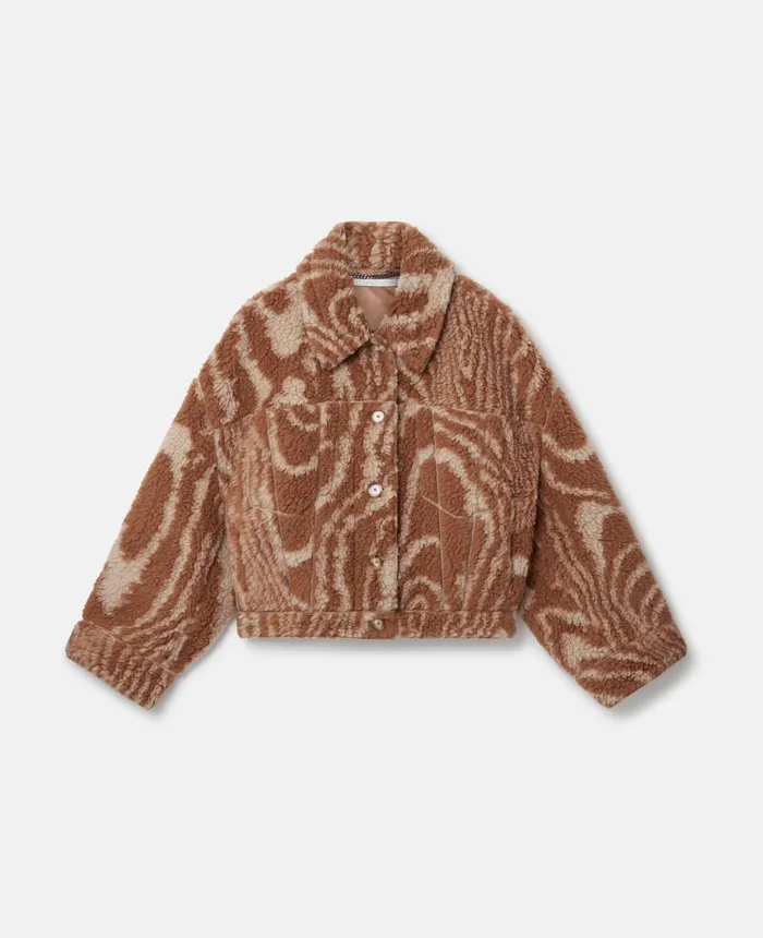 Stella McCartney Woodgrain Print Teddy Jacket Cameloat Women Coats And Jackets