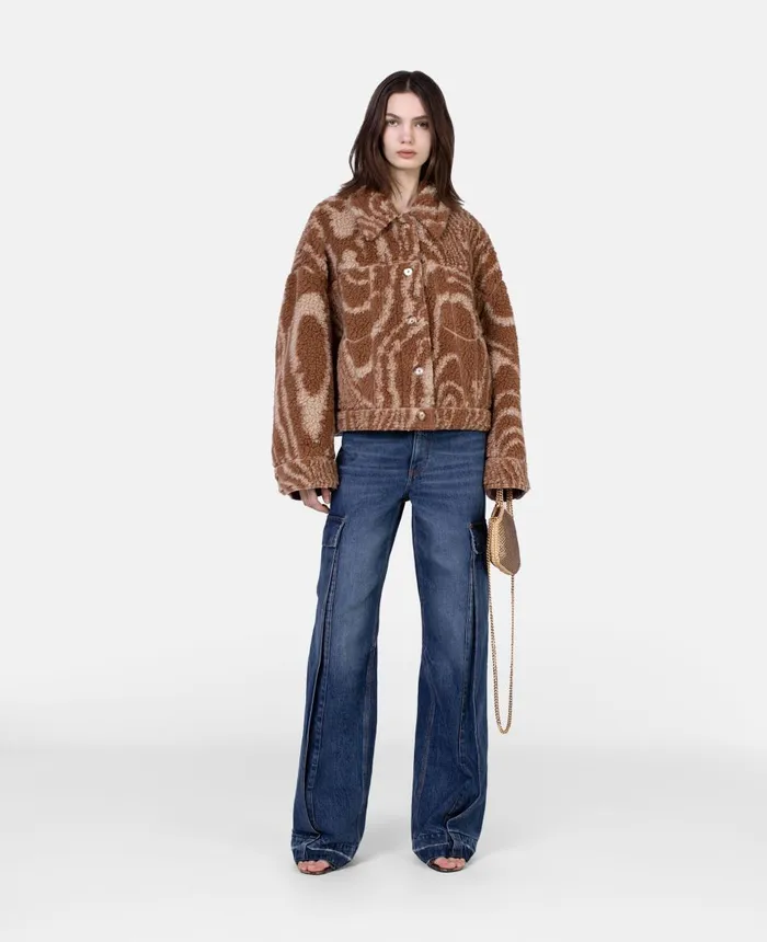 Stella McCartney Woodgrain Print Teddy Jacket Cameloat Women Coats And Jackets Stella McCartney Woodgrain Print Teddy Jacket Cameloat Women Coats And Jackets