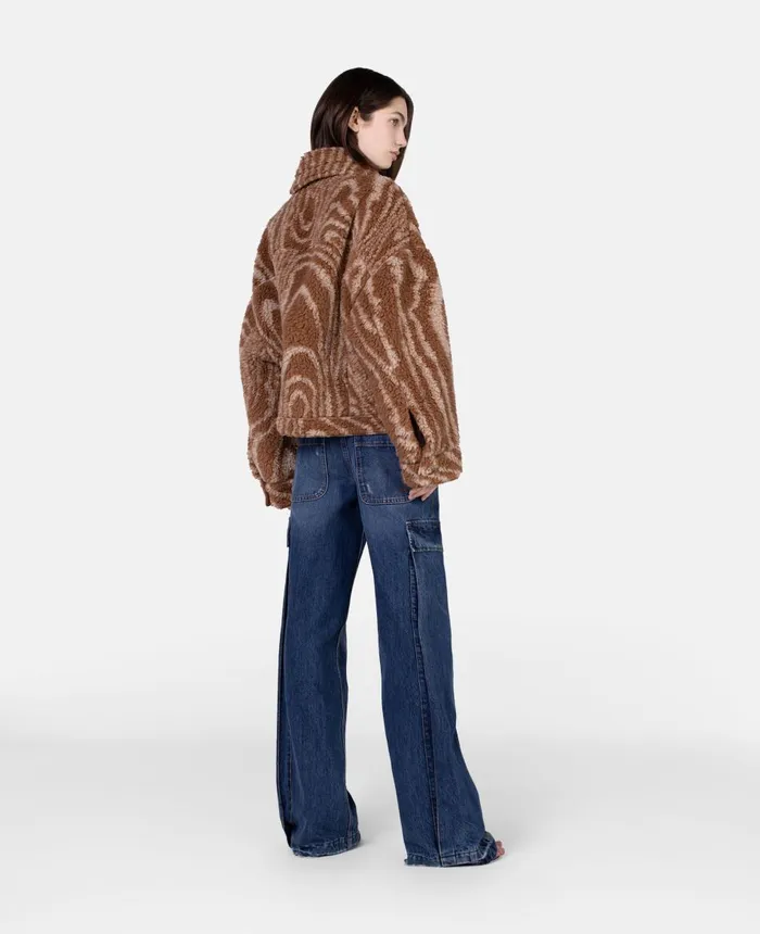 Stella McCartney Woodgrain Print Teddy Jacket Cameloat Women Coats And Jackets Stella McCartney Woodgrain Print Teddy Jacket Cameloat Women Coats And Jackets