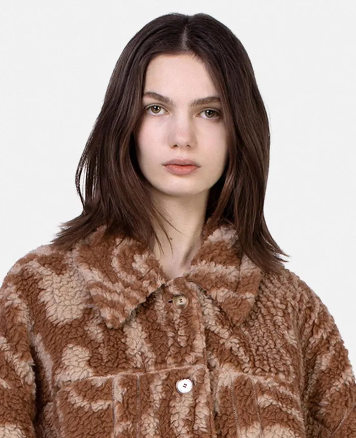 Stella McCartney Woodgrain Print Teddy Jacket Cameloat Women Coats And Jackets Stella McCartney Woodgrain Print Teddy Jacket Cameloat Women Coats And Jackets