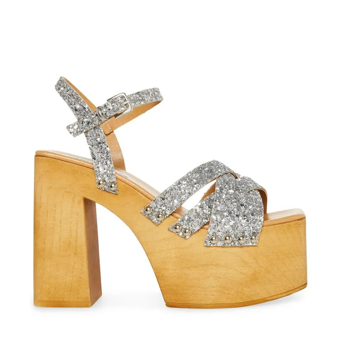 Steve Madden Caileen Silver Glitter Womens Heels
