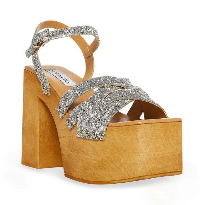 Steve Madden Caileen Silver Glitter Womens Heels