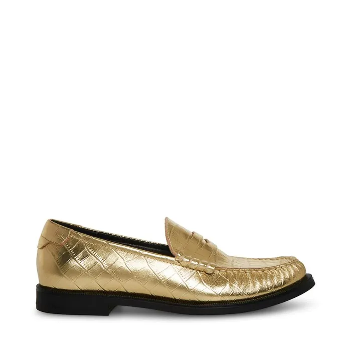 Steve Madden Emmet Gold Crocodile Womens Loafers and Flats