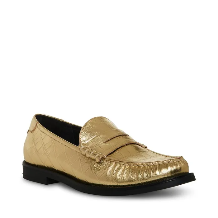 Steve Madden Emmet Gold Crocodile Womens Loafers and Flats
