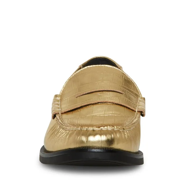 Steve Madden Emmet Gold Crocodile Womens Loafers and Flats