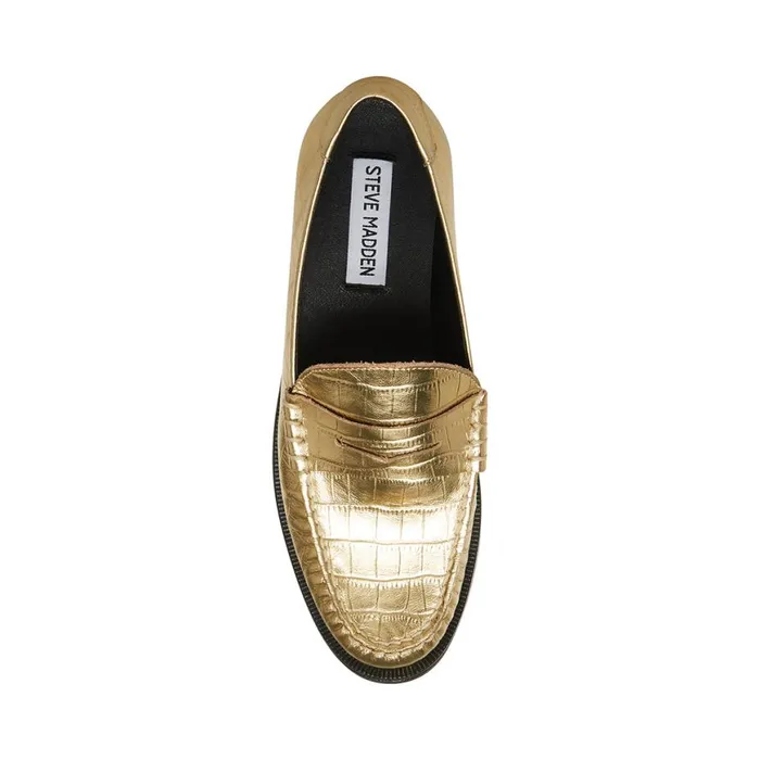 Steve Madden Emmet Gold Crocodile Womens Loafers and Flats