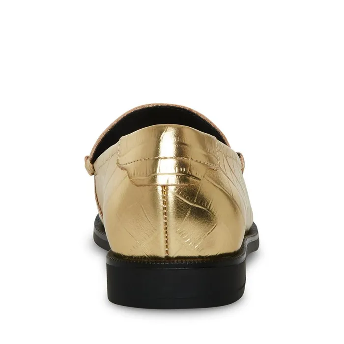 Steve Madden Emmet Gold Crocodile Womens Loafers and Flats