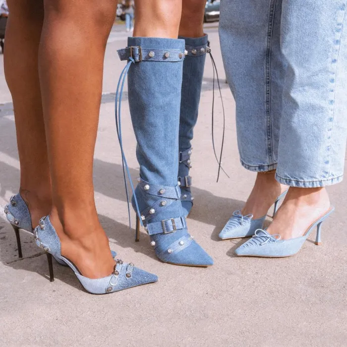 Steve Madden Fink Denim Fabric Womens Boots and Booties
