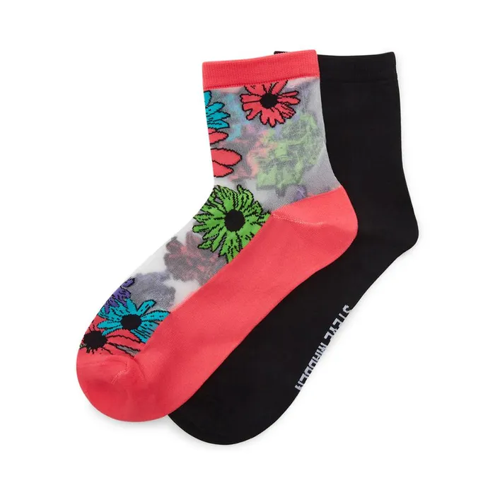 Steve Madden Flower Sheer Anklet Socks Pink Multi Womens Socks and Tights