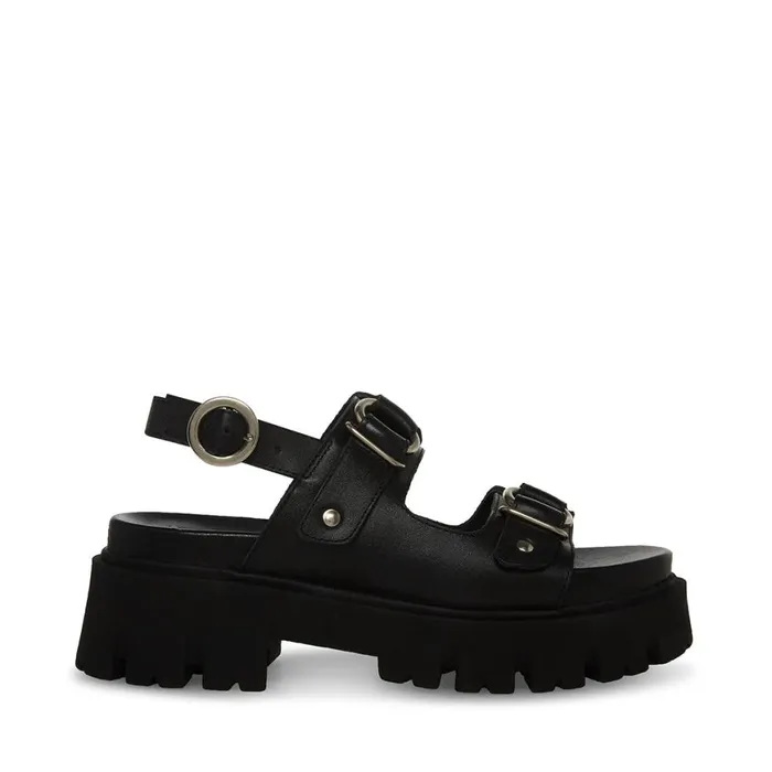 Steve Madden Garrick Black Leather Womens Sandals