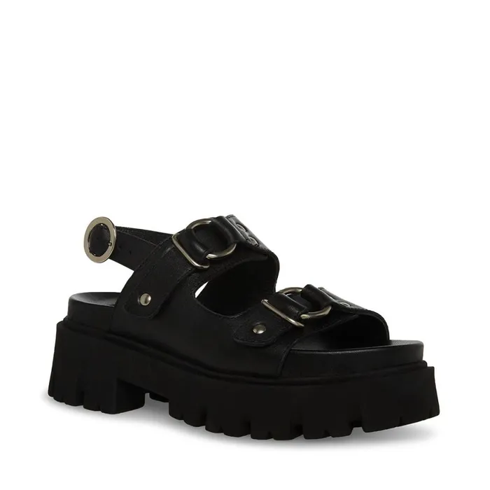 Steve Madden Garrick Black Leather Womens Sandals
