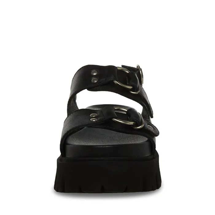 Steve Madden Garrick Black Leather Womens Sandals