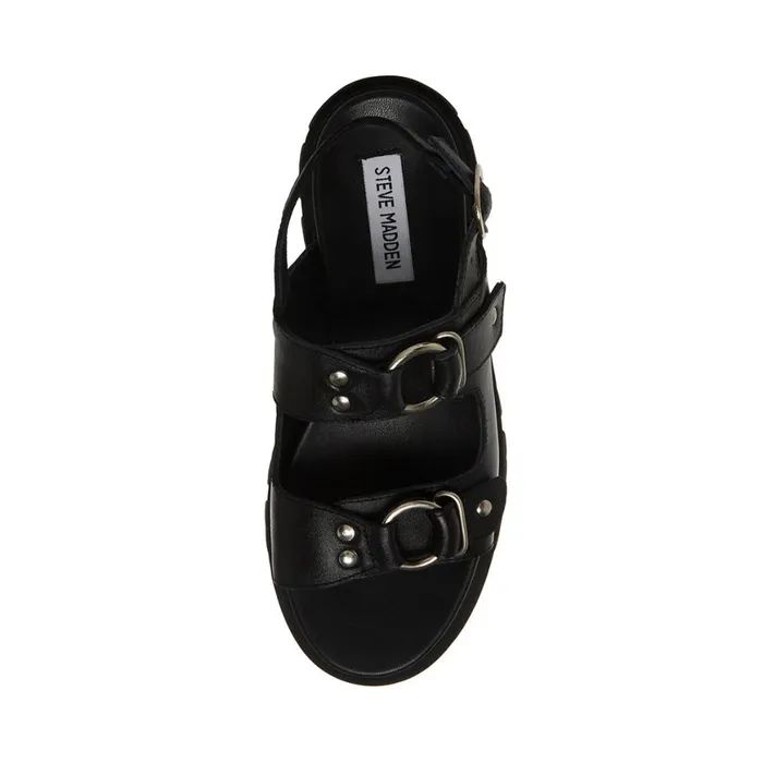 Steve Madden Garrick Black Leather Womens Sandals